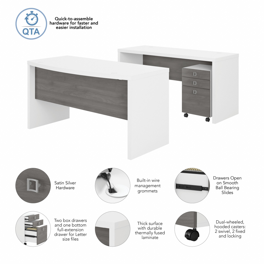 Echo Bow Front Desk and Credenza with Mobile File Cabinet