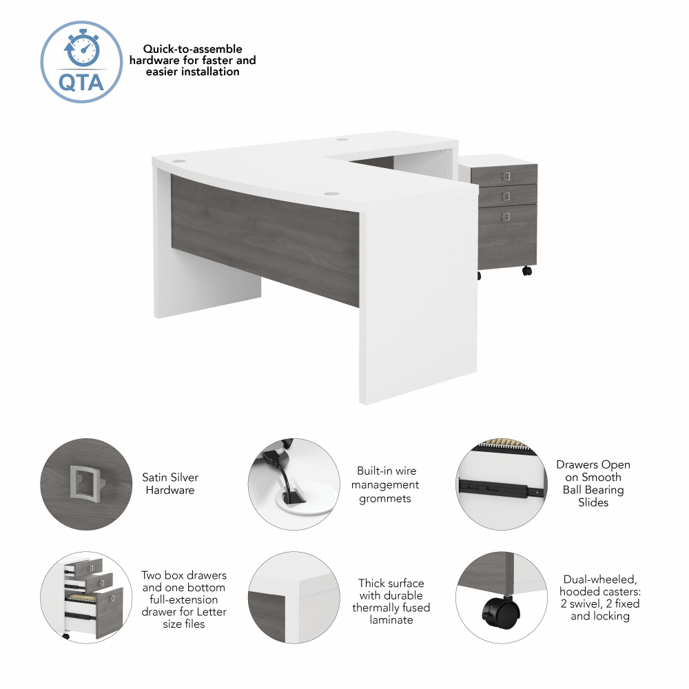Echo L Shaped Bow Front Desk with Mobile File Cabinet