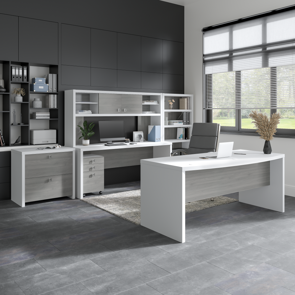 Echo Bow Front Desk and Credenza with Mobile File Cabinet