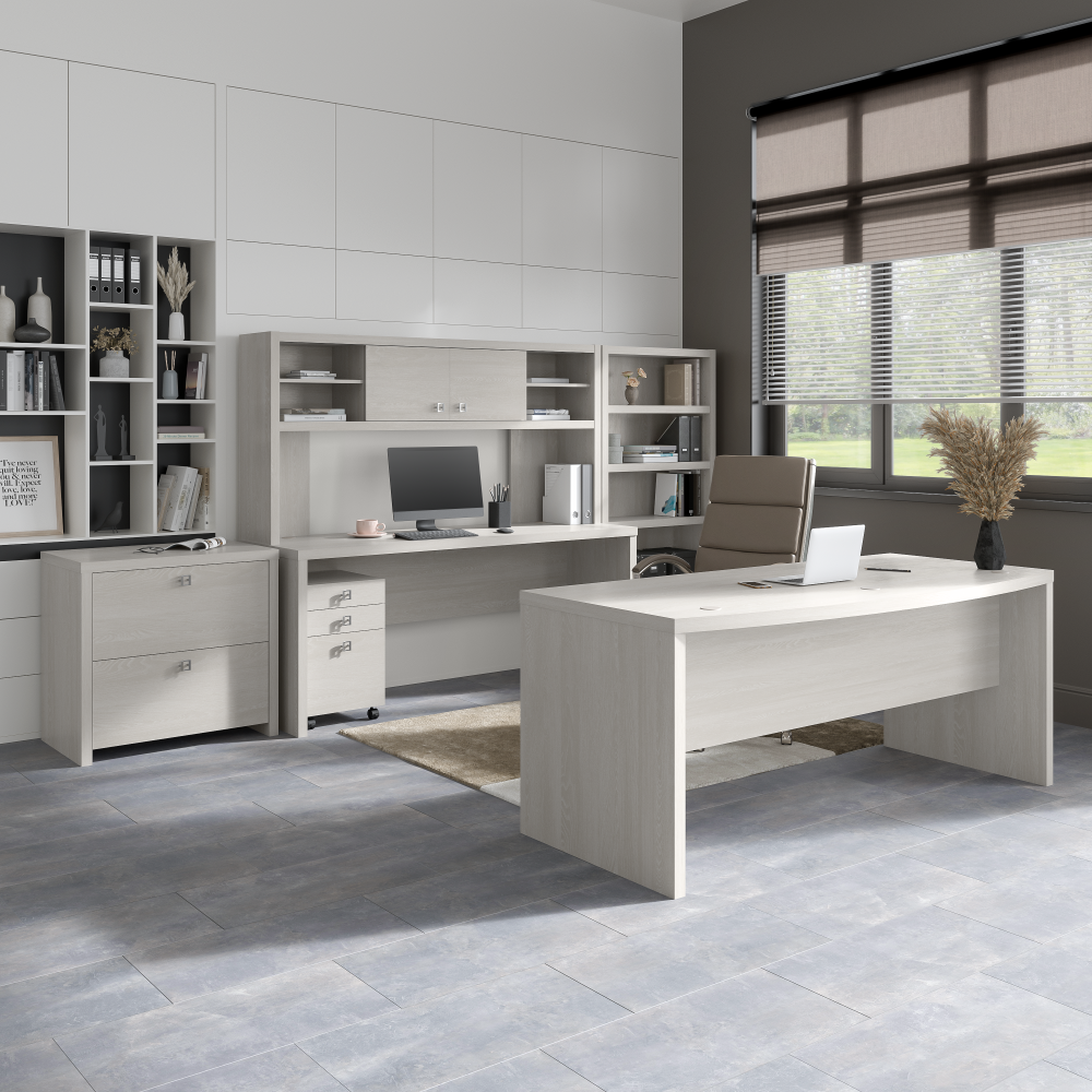 Echo Bow Front Desk and Credenza with Mobile File Cabinet