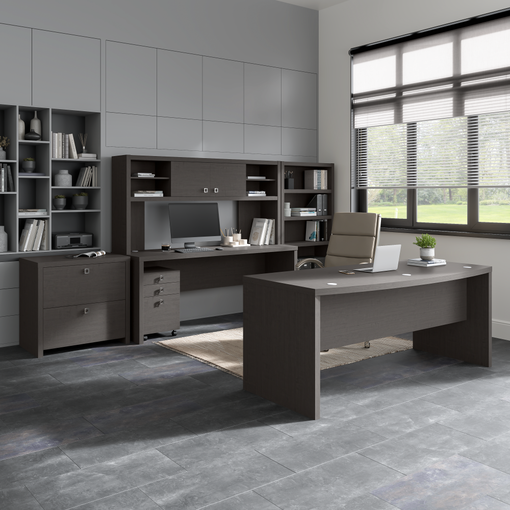 Echo L Shaped Bow Front Desk with Mobile File Cabinet