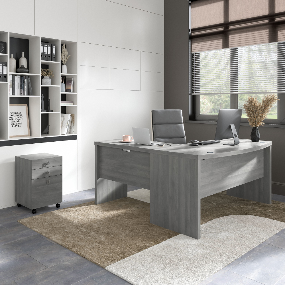 Echo L Shaped Bow Front Desk with Mobile File Cabinet