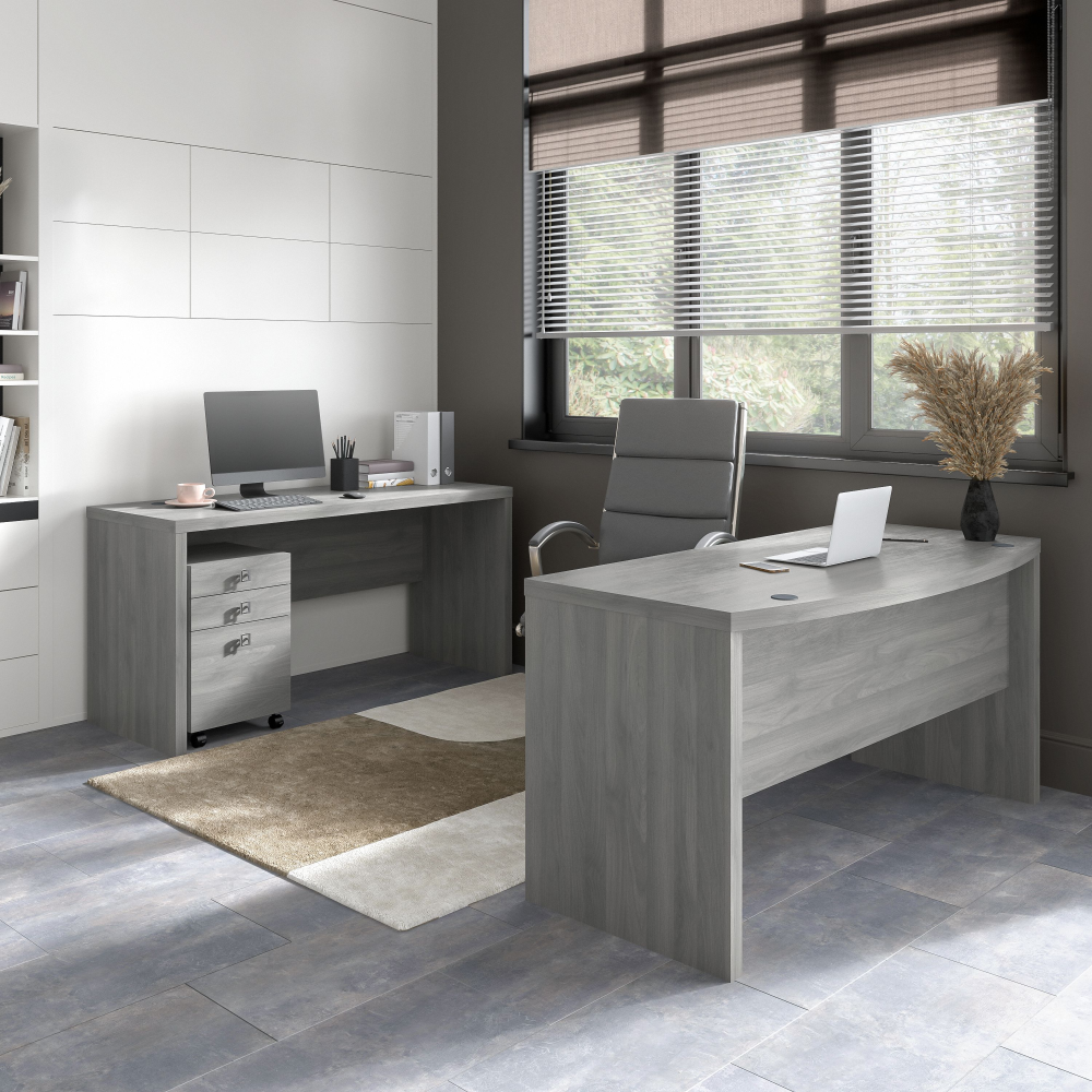 Echo Bow Front Desk and Credenza with Mobile File Cabinet
