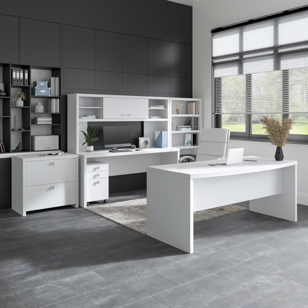 Echo Bow Front Desk and Credenza with Mobile File Cabinet
