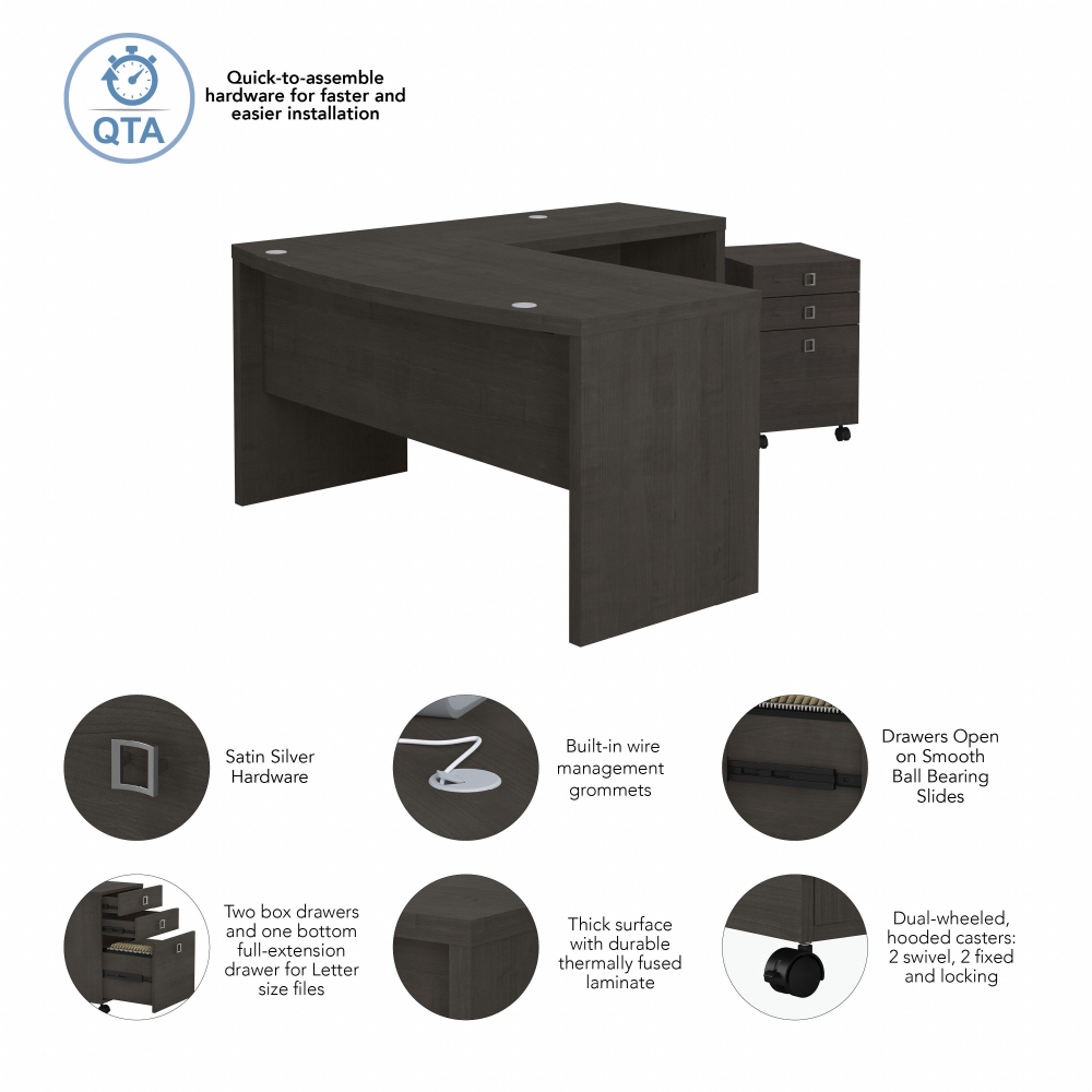 Echo L Shaped Bow Front Desk with Mobile File Cabinet