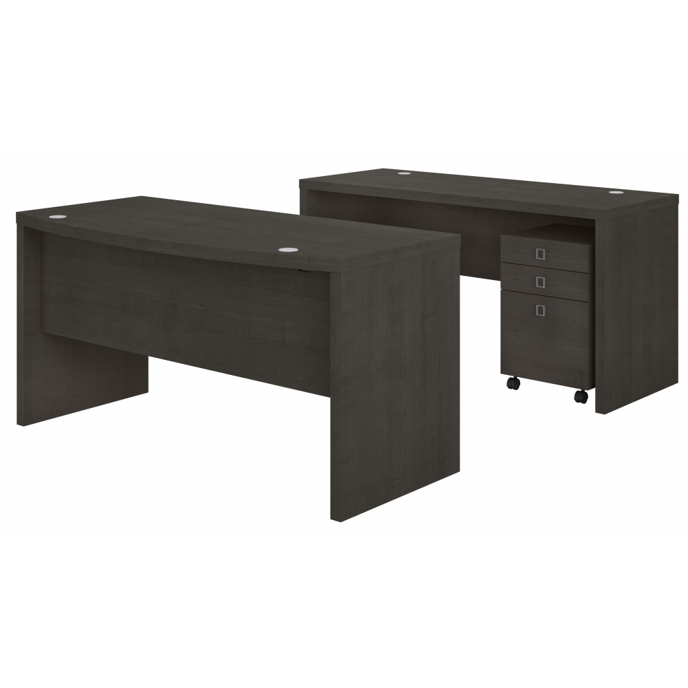 Echo Bow Front Desk and Credenza with Mobile File Cabinet