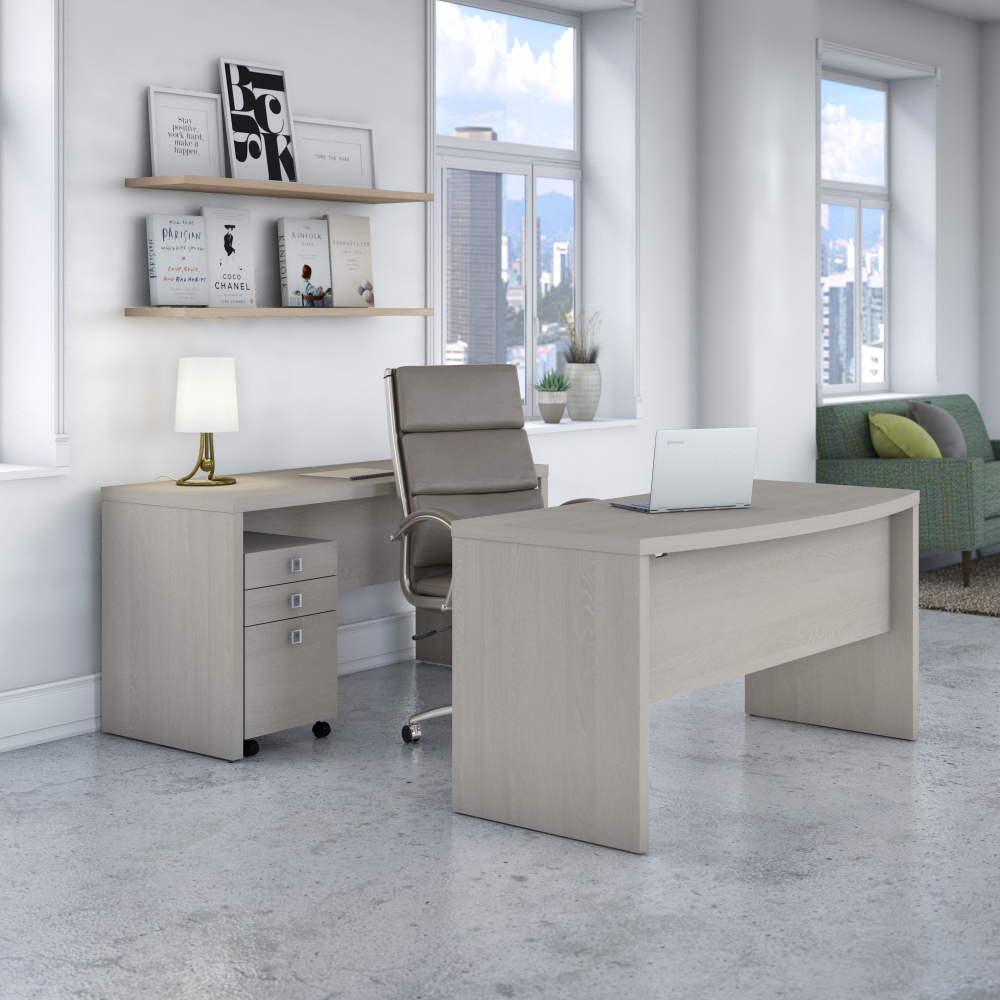 Echo Bow Front Desk and Credenza with Mobile File Cabinet