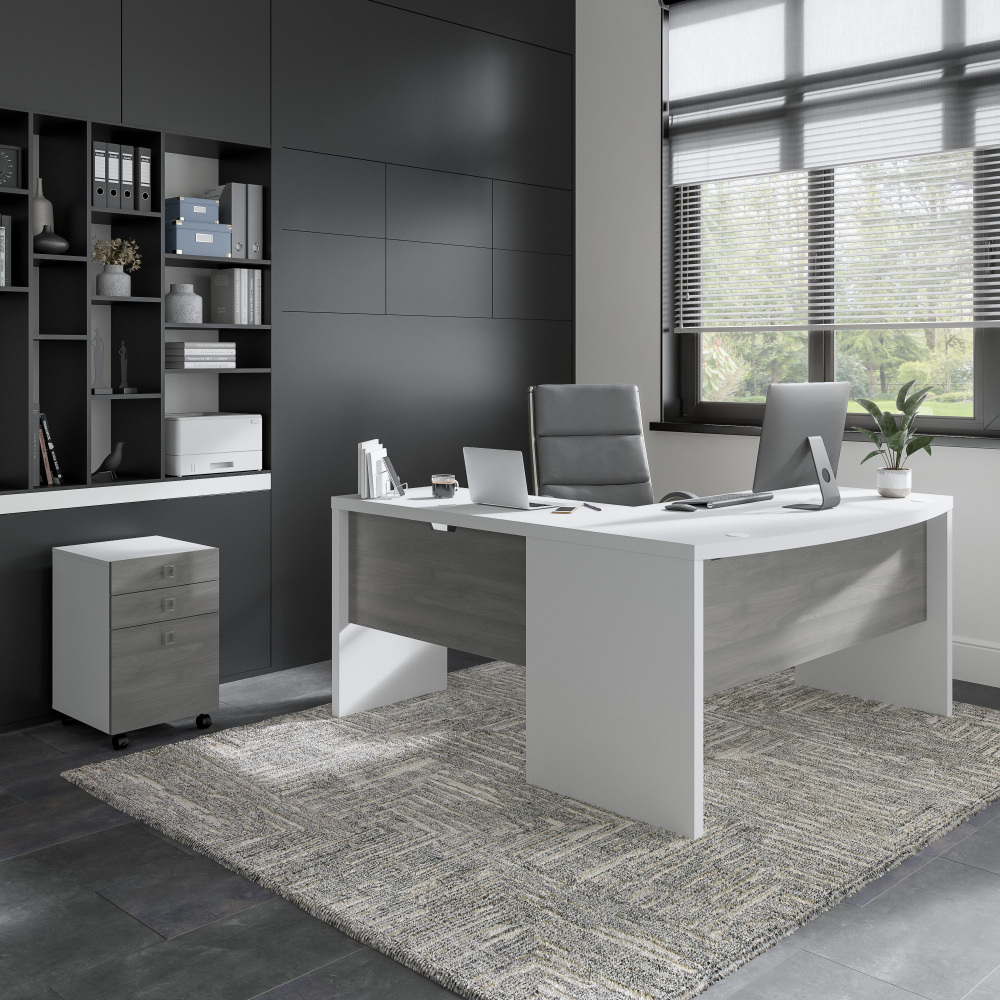 Echo L Shaped Bow Front Desk with Mobile File Cabinet