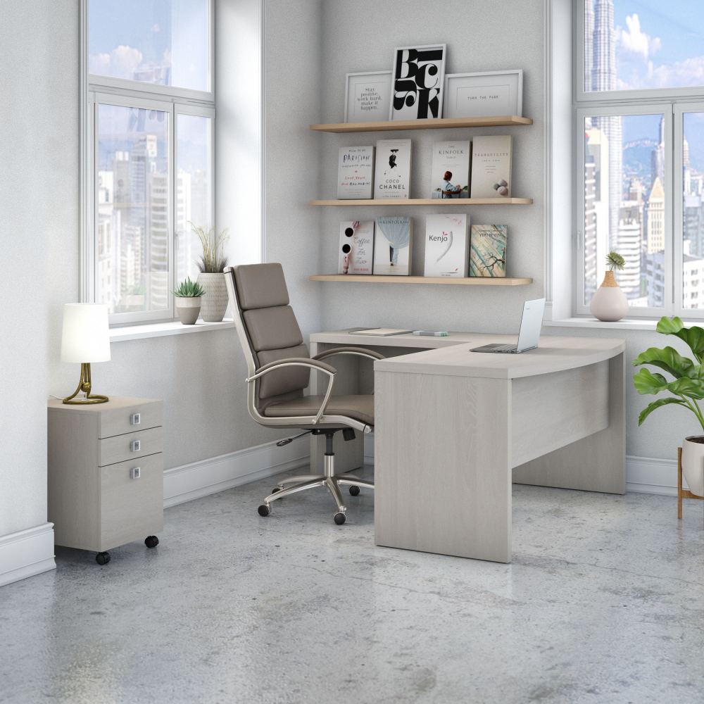 Echo L Shaped Bow Front Desk with Mobile File Cabinet