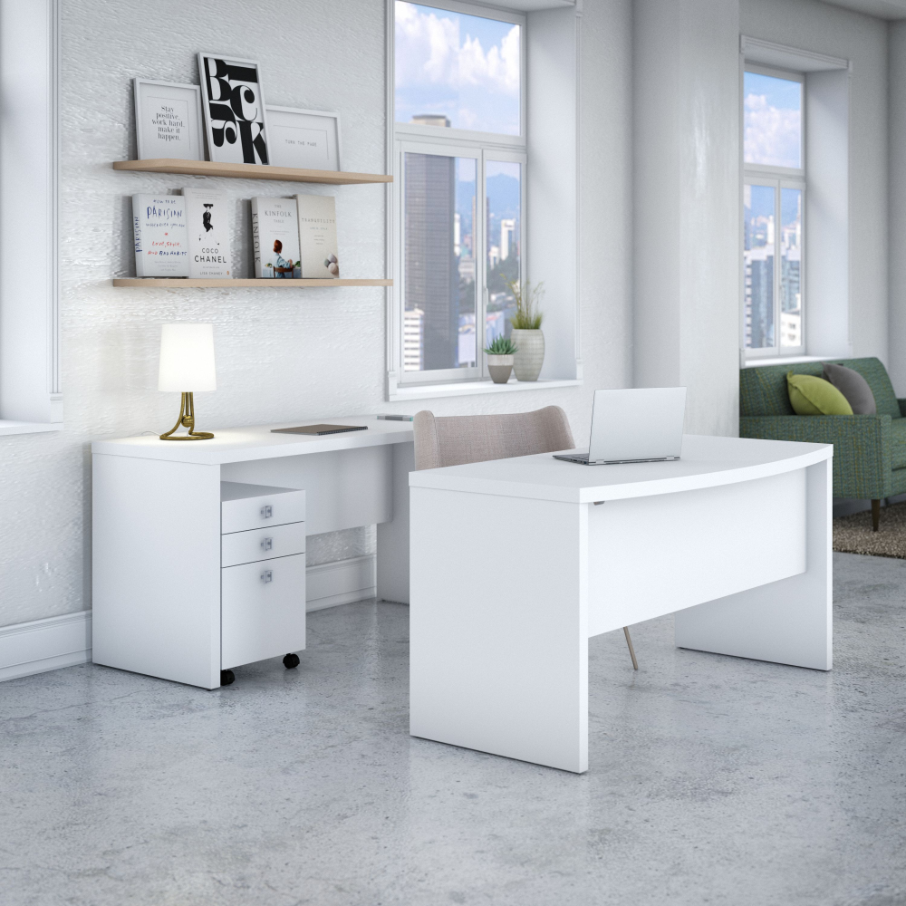 Echo Bow Front Desk and Credenza with Mobile File Cabinet