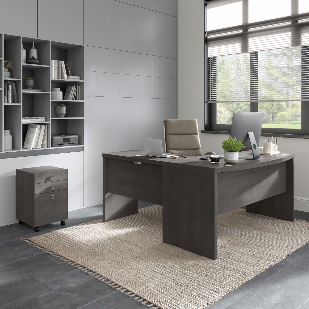 Echo L Shaped Bow Front Desk with Mobile File Cabinet