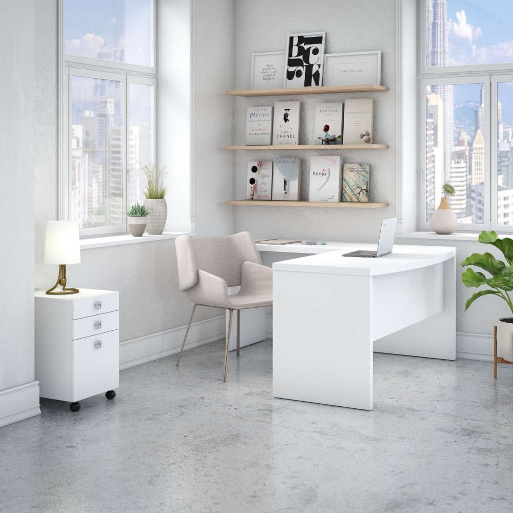 Echo L Shaped Bow Front Desk with Mobile File Cabinet
