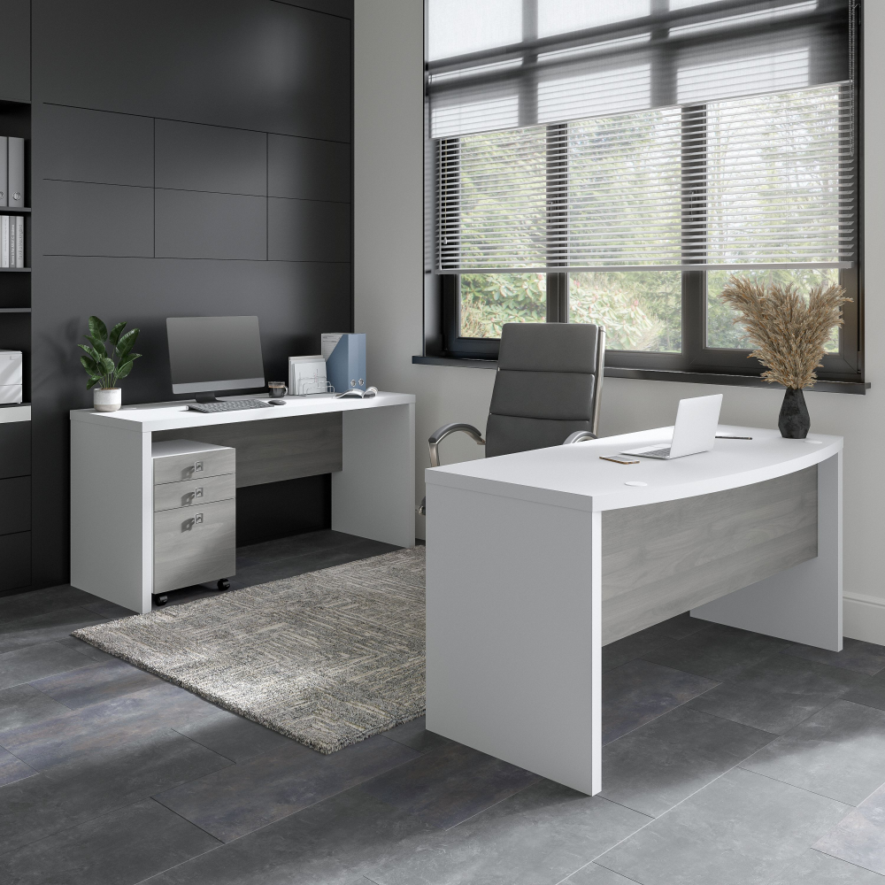 Echo Bow Front Desk and Credenza with Mobile File Cabinet