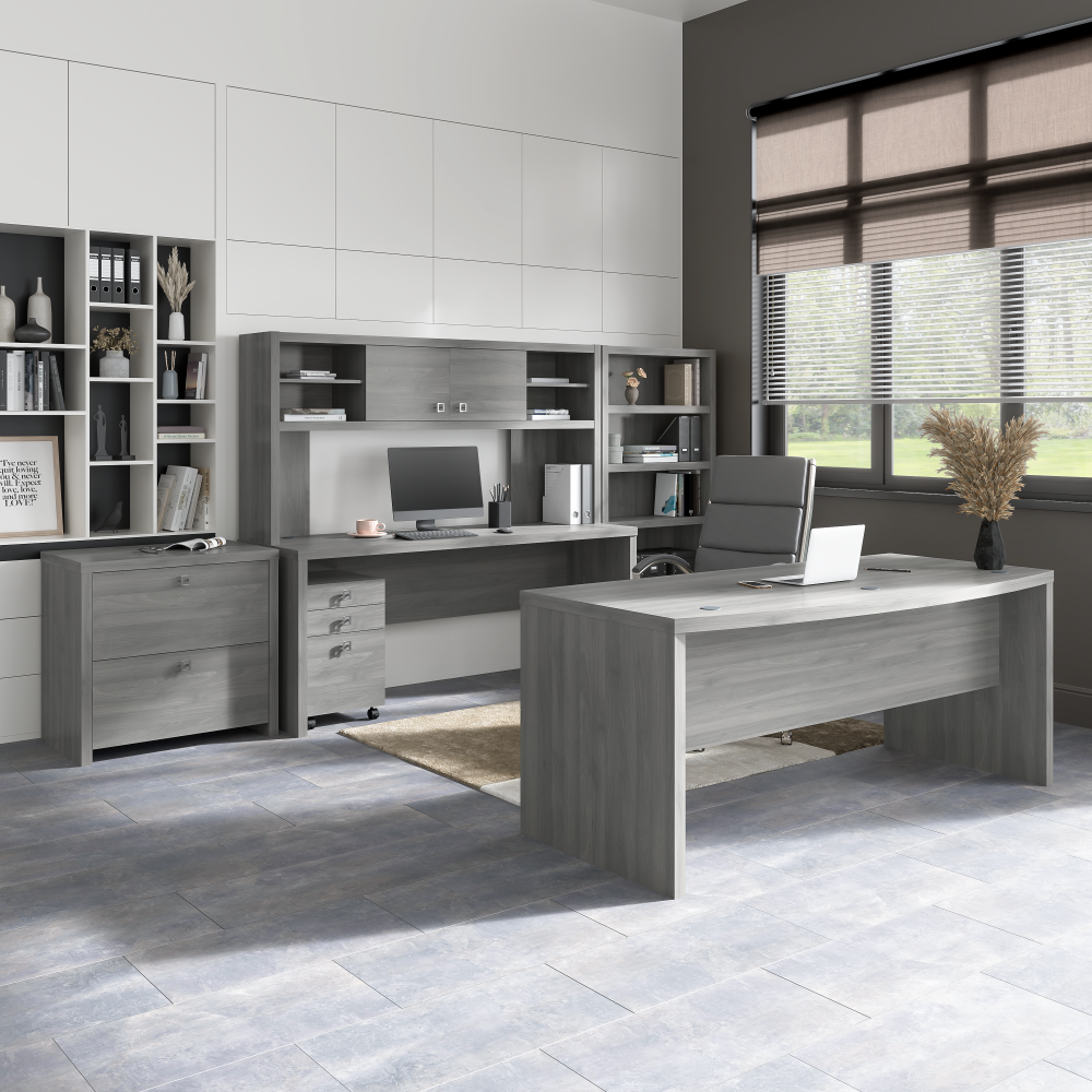 Echo Bow Front Desk and Credenza with Mobile File Cabinet