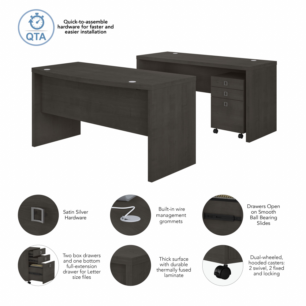 Echo Bow Front Desk and Credenza with Mobile File Cabinet