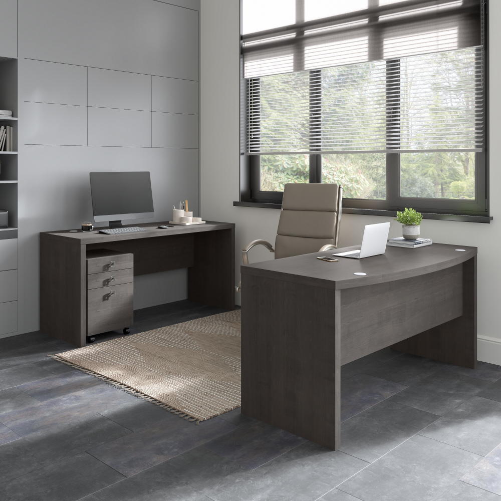Echo Bow Front Desk and Credenza with Mobile File Cabinet