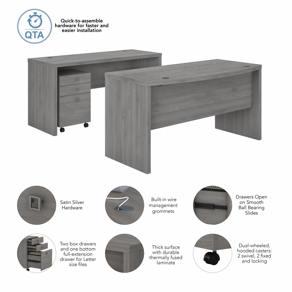 Echo Bow Front Desk and Credenza with Mobile File Cabinet