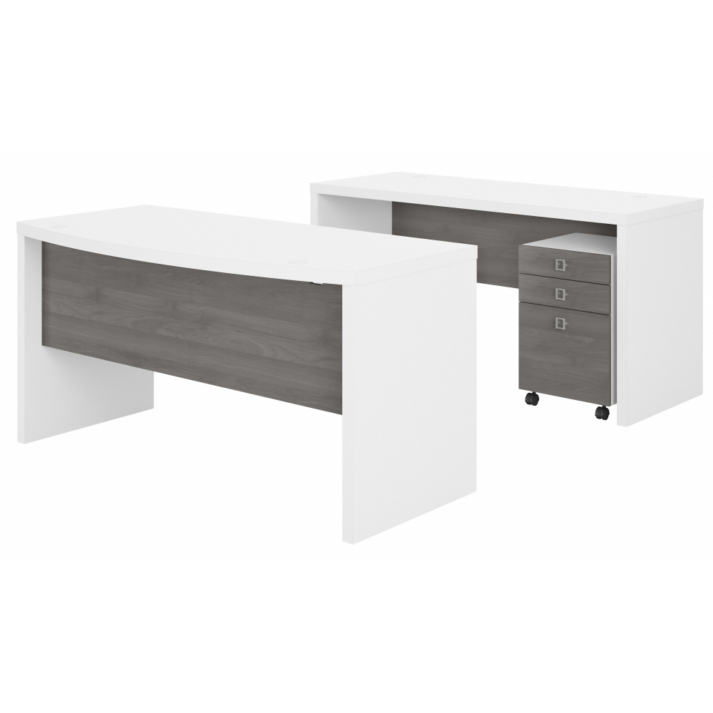 Echo Bow Front Desk and Credenza with Mobile File Cabinet