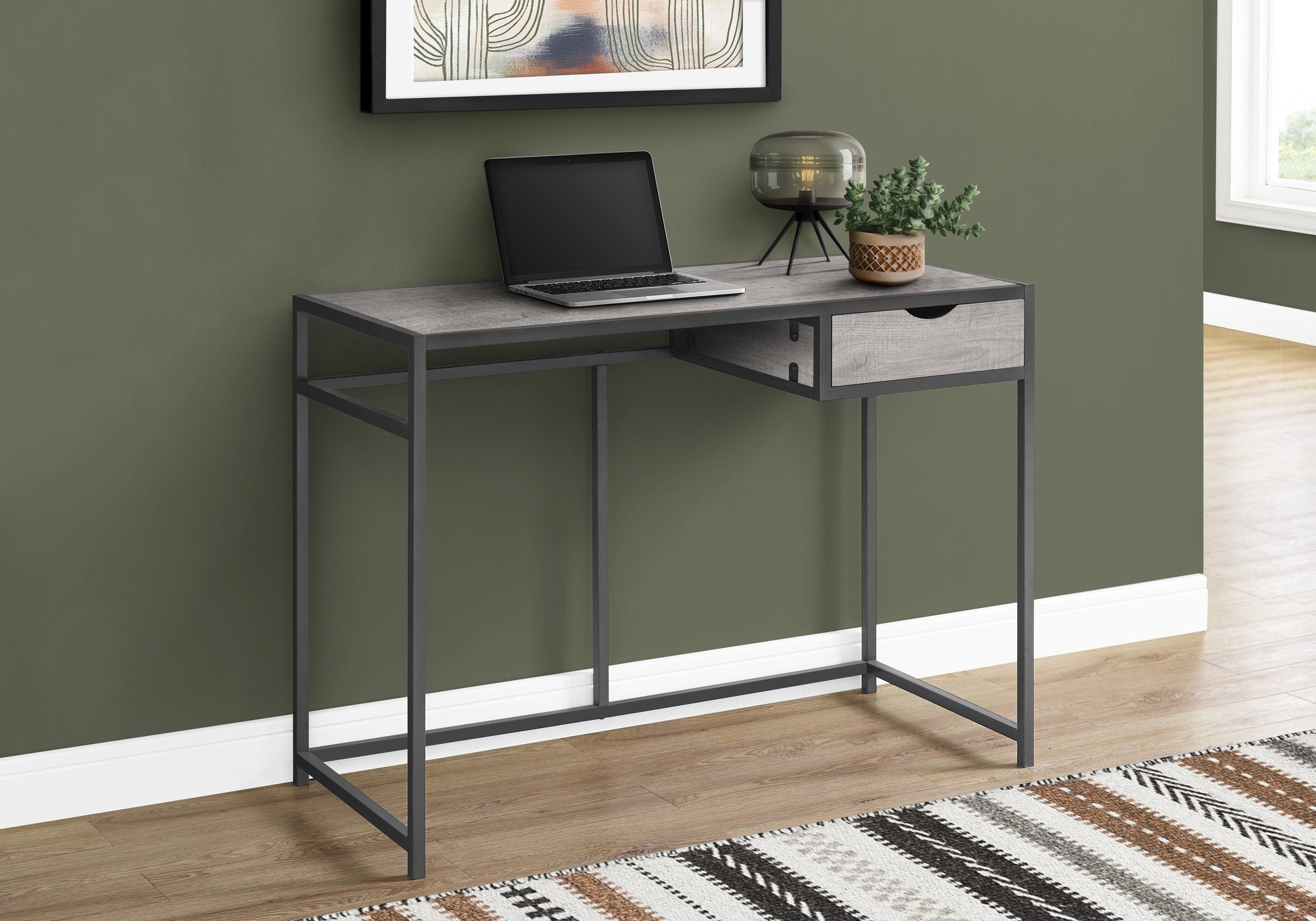 Industrial Desk with Storage Drawers in Gray Woodgrain and Dark Gray Metal